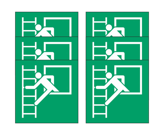 GLOBAL KIT DI 6 ADESIVI QUADRATI - Finestra di soccorso con scala di soccorso - Pittogramma ISO 7010 Con Stampa Diretta U.V. (IDEALE ANCHE PER ESTERNO)