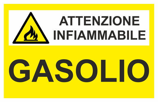 GLOBAL CARTELLO SEGNALETICO - GASOLIO ATTENZIONE INFIAMMBILE  - Adesivo Extra Resistente, Pannello in Forex, Pannello In Alluminio