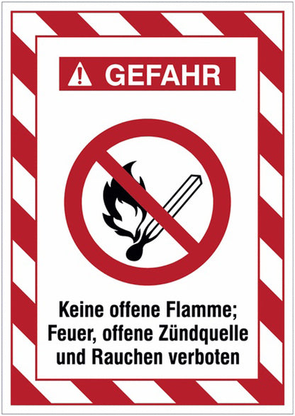 GLOBAL CARTELLO SEGNALETICO - GEFAHR Keine offene Flamme; Feuer, offene Zündquelle und Rauchen verboten -  Adesivo Extra Resistente, Pannello in Forex, Pannello In Alluminio