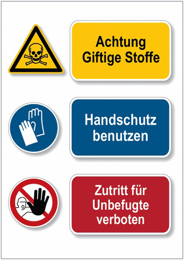 GLOBAL CARTELLO SEGNALETICO - Giftige Stoffe Handschutz Zutritt verboten - Mehrsymbolschilder -  Adesivo Extra Resistente, Pannello in Forex, Pannello In Alluminio