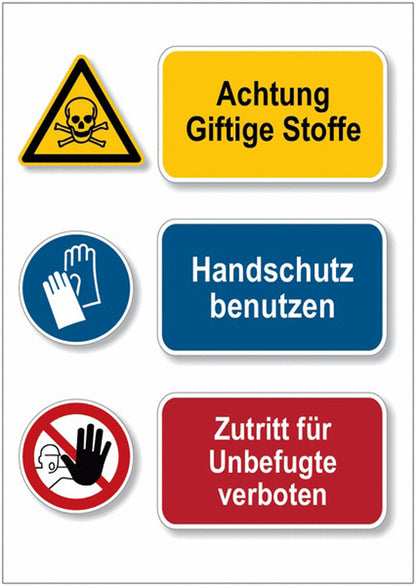 GLOBAL CARTELLO SEGNALETICO - Giftige Stoffe Handschutz Zutritt verboten - Mehrsymbolschilder -  Adesivo Extra Resistente, Pannello in Forex, Pannello In Alluminio