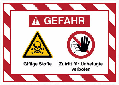 GLOBAL CARTELLO SEGNALETICO - Giftige Stoffe Zutritt für Unbefugte verboten - Mehrsymbolschilder -  Adesivo Extra Resistente, Pannello in Forex, Pannello In Alluminio