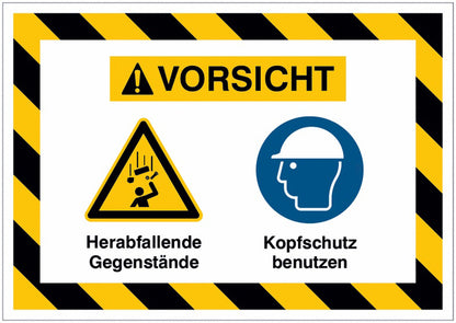 GLOBAL CARTELLO SEGNALETICO - Herabfallende Gegenstände  Kopfschutz benutzen -  Adesivo Extra Resistente, Pannello in Forex, Pannello In Alluminio