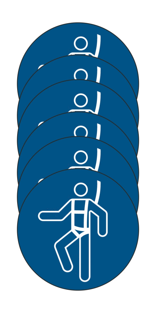 GLOBAL KIT DI 6 ADESIVI ROTONDI - Imbracatura di sicurezza obbligatoria - Pittogramma ISO 7010 Con Stampa Diretta U.V. (IDEALE ANCHE PER ESTERNO)