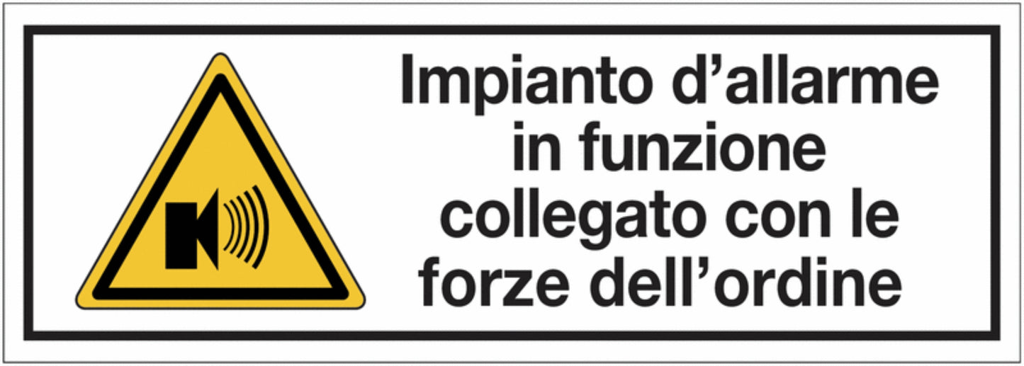 GLOBAL CARTELLO SEGNALETICO UNI - Impianto d'allarme in funzione collegato con le forze dell'ordine - Adesivo Extra Resistente, Pannello in Forex, Pannello In Alluminio