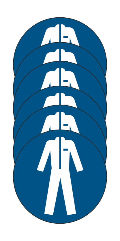 GLOBAL KIT DI 6 ADESIVI ROTONDI - Indossare gli indumenti protettivi - Pittogramma ISO 7010 Con Stampa Diretta U.V. (IDEALE ANCHE PER ESTERNO)