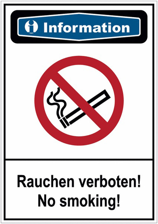 GLOBAL CARTELLO SEGNALETICO - Information  Rauchen verboten! No smoking! -  Adesivo Extra Resistente, Pannello in Forex, Pannello In Alluminio