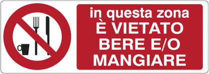 GLOBAL CARTELLO SEGNALETICO UNI - In questa zona è vietato bere e o mangiare  - Adesivo Extra Resistente, Pannello in Forex, Pannello In Alluminio