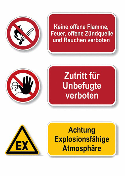 GLOBAL CARTELLO SEGNALETICO - Keine Flamme Zutritt verboten Expl. Atmosphäre - Mehrsymbolschilder -  Adesivo Extra Resistente, Pannello in Forex, Pannello In Alluminio