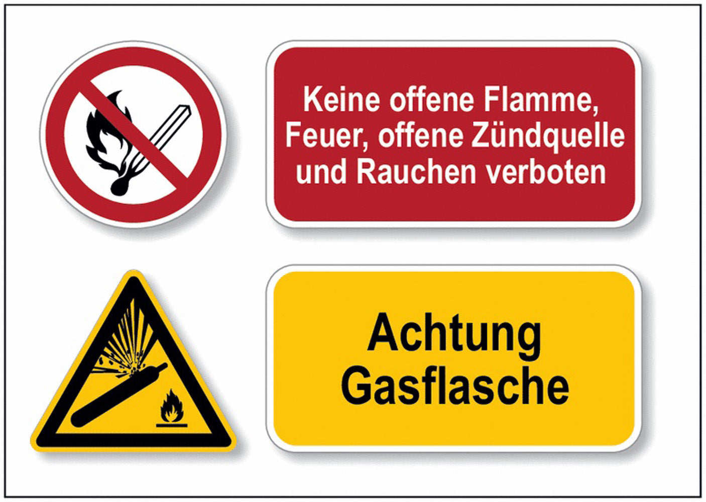 GLOBAL CARTELLO SEGNALETICO - Keine offene Flamme, Feuer... Achtung Gasflasche -  Adesivo Extra Resistente, Pannello in Forex, Pannello In Alluminio