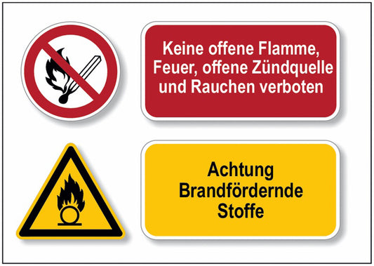 GLOBAL CARTELLO SEGNALETICO - Keine offene Flamme, Feuer... Brandfördernde Stoffe -  Adesivo Extra Resistente, Pannello in Forex, Pannello In Alluminio