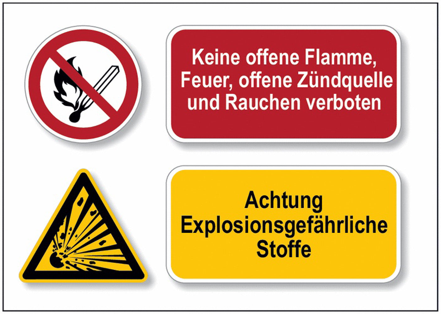 GLOBAL CARTELLO SEGNALETICO - Keine offene Flamme, Feuer...Explosionsgefährliche Stoffe -  Adesivo Extra Resistente, Pannello in Forex, Pannello In Alluminio