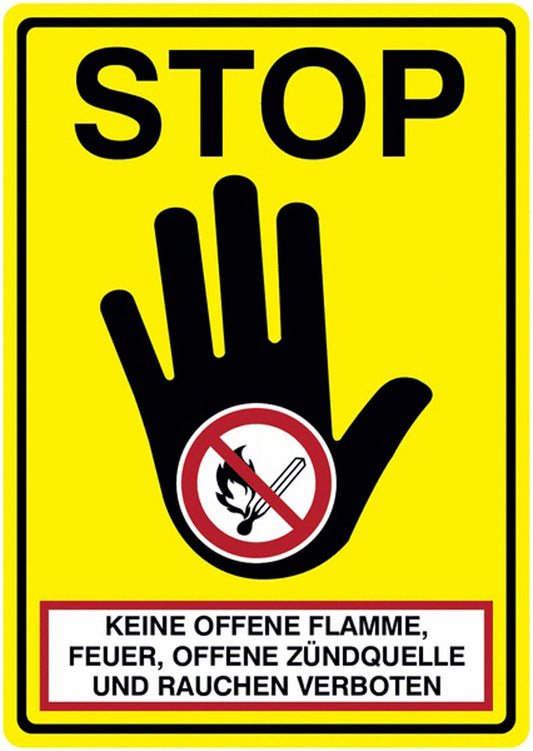 GLOBAL CARTELLO SEGNALETICO - Keine offene Flamme, Feuer, offene Zündquelle und Rauchen verboten - STOP -  Adesivo Extra Resistente, Pannello in Forex, Pannello In Alluminio