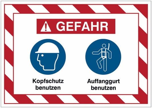 GLOBAL CARTELLO SEGNALETICO - Kopfschutz benutzen  Auffanggurt benutzen -  Adesivo Extra Resistente, Pannello in Forex, Pannello In Alluminio