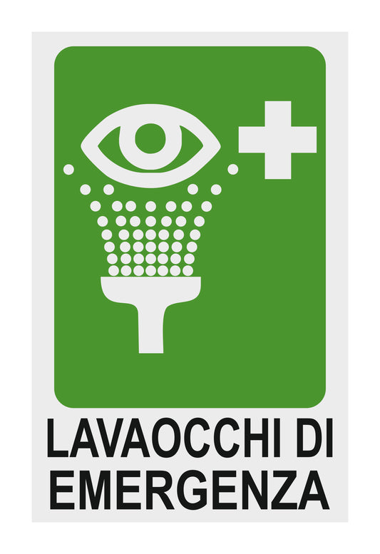 GLOBAL CARTELLO SEGNALETICO - LAVAOCCHI DI EMERGENZA - Adesivo Extra Resistente, Pannello in Forex, Pannello In Alluminio