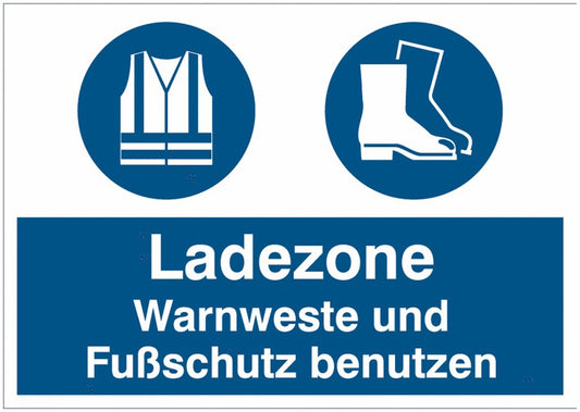 GLOBAL CARTELLO SEGNALETICO - Ladezone - Warnweste und Fußschutz benutzen -  Adesivo Extra Resistente, Pannello in Forex, Pannello In Alluminio