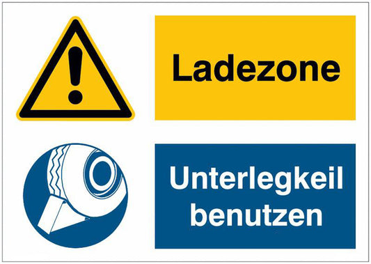 GLOBAL CARTELLO SEGNALETICO - Ladezone Unterlegkeil benutzen (Keil) -  Adesivo Extra Resistente, Pannello in Forex, Pannello In Alluminio