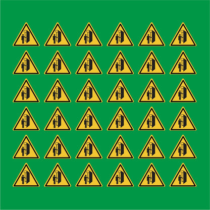 PACCO DA 6 KIT DI 6 ADESIVI TRIANGOLARI - La porta si apre nella vostra direzione - Pittogramma ISO 7010 Con Stampa Diretta U.V.