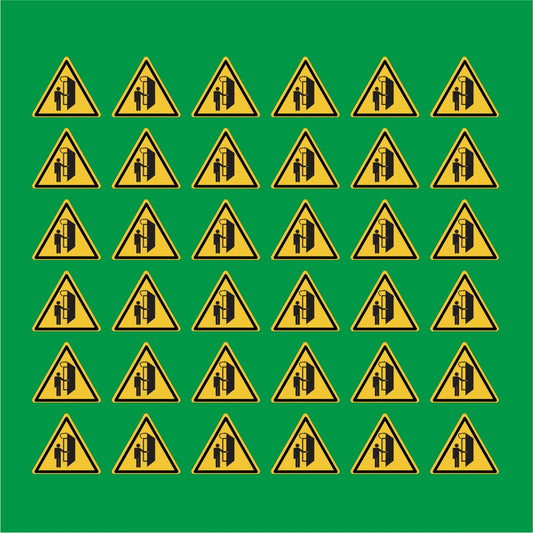 PACCO DA 6 KIT DI 6 ADESIVI TRIANGOLARI - La porta si apre nella vostra direzione - Pittogramma ISO 7010 Con Stampa Diretta U.V.