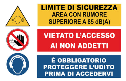 GLOBAL CARTELLO SEGNALETICO - Limite di sicurezza area con rumore superiore a 85 dB(A) - Adesivo Extra Resistente, Pannello in Forex, Pannello In Alluminio