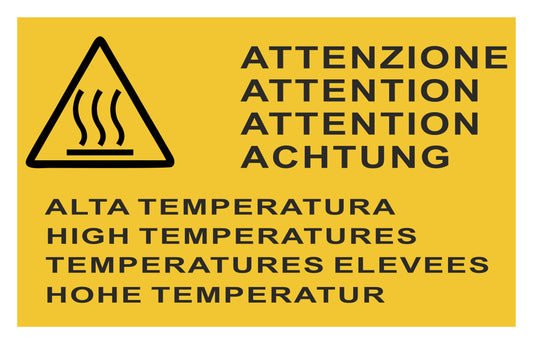 GLOBAL CARTELLO SEGNALETICO - MULTILINGUA Attenzione Alta temperatura - Adesivo Extra Resistente, Pannello in Forex, Pannello In Alluminio