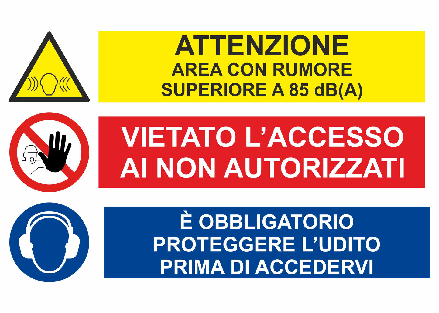 GLOBAL CARTELLO SEGNALETICO - MULTISIMBOLO ATTENZIONE AREA CON RUMORE SUPERIORE - Adesivo Extra Resistente, Pannello in Forex, Pannello In Alluminio