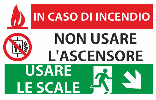 GLOBAL CARTELLO SEGNALETICO - MULTISIMBOLO IN CASO DI INCENDIO - Adesivo Extra Resistente, Pannello in Forex, Pannello In Alluminio