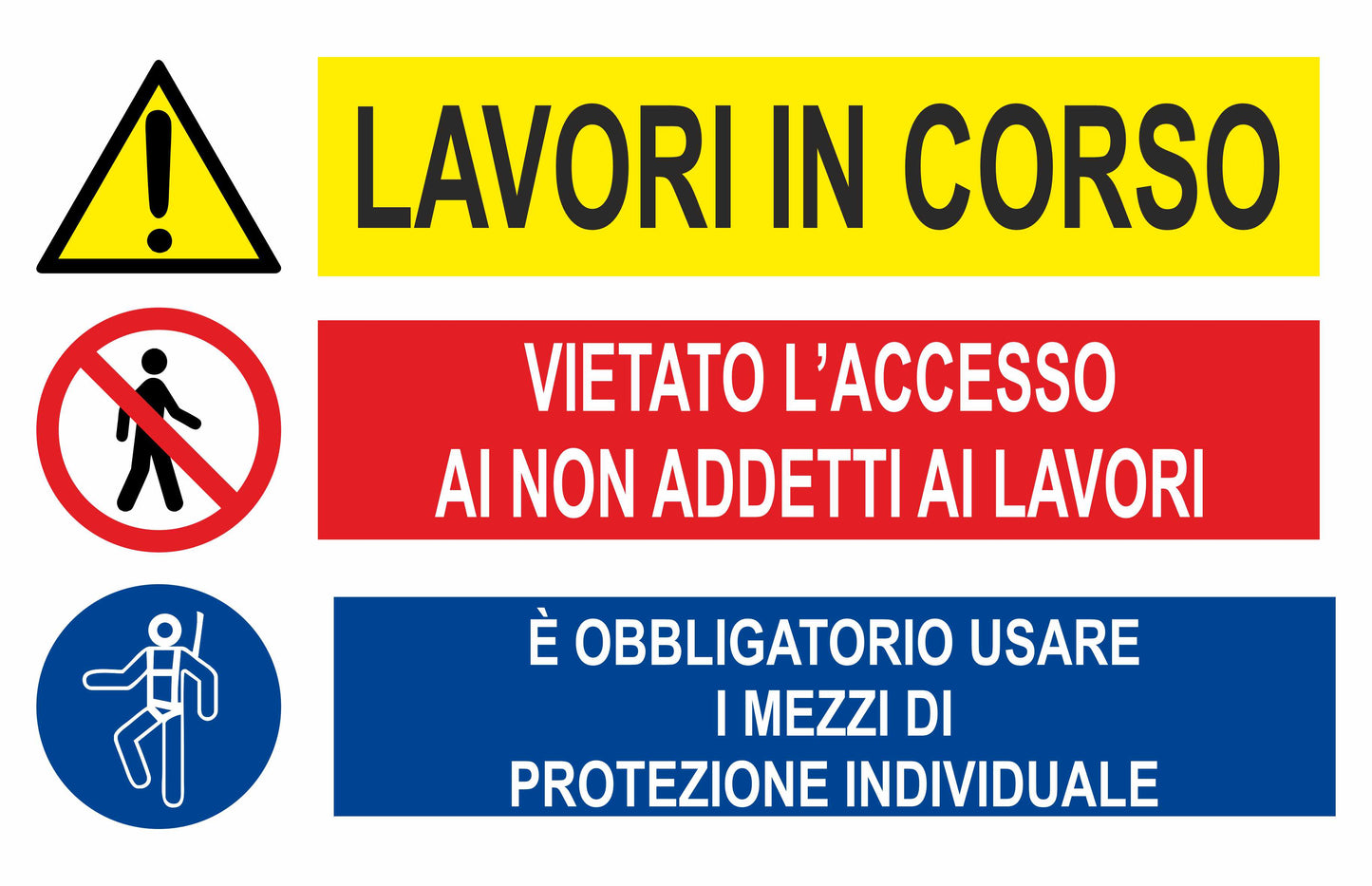 GLOBAL CARTELLO SEGNALETICO - MULTISIMBOLO LAVORI IN CORSO CON DIVIETO E OBBLIGO - Adesivo Extra Resistente, Pannello in Forex, Pannello In Alluminio