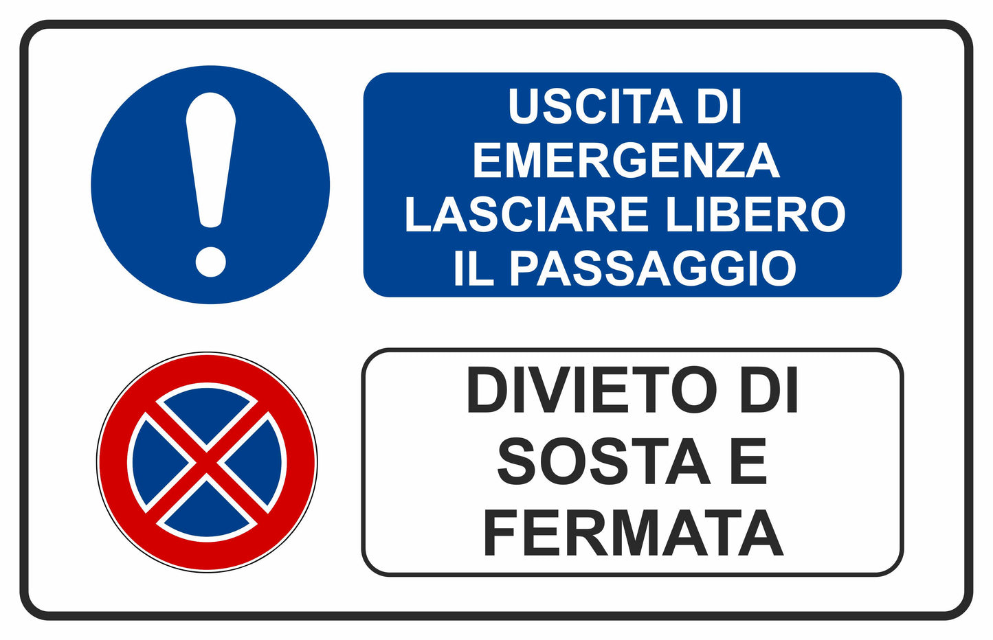 GLOBAL CARTELLO SEGNALETICO - MULTISIMBOLO USCITA DI EMERGENZA DIVIETO DI SOSTA- Adesivo Extra Resistente, Pannello in Forex, Pannello In Alluminio