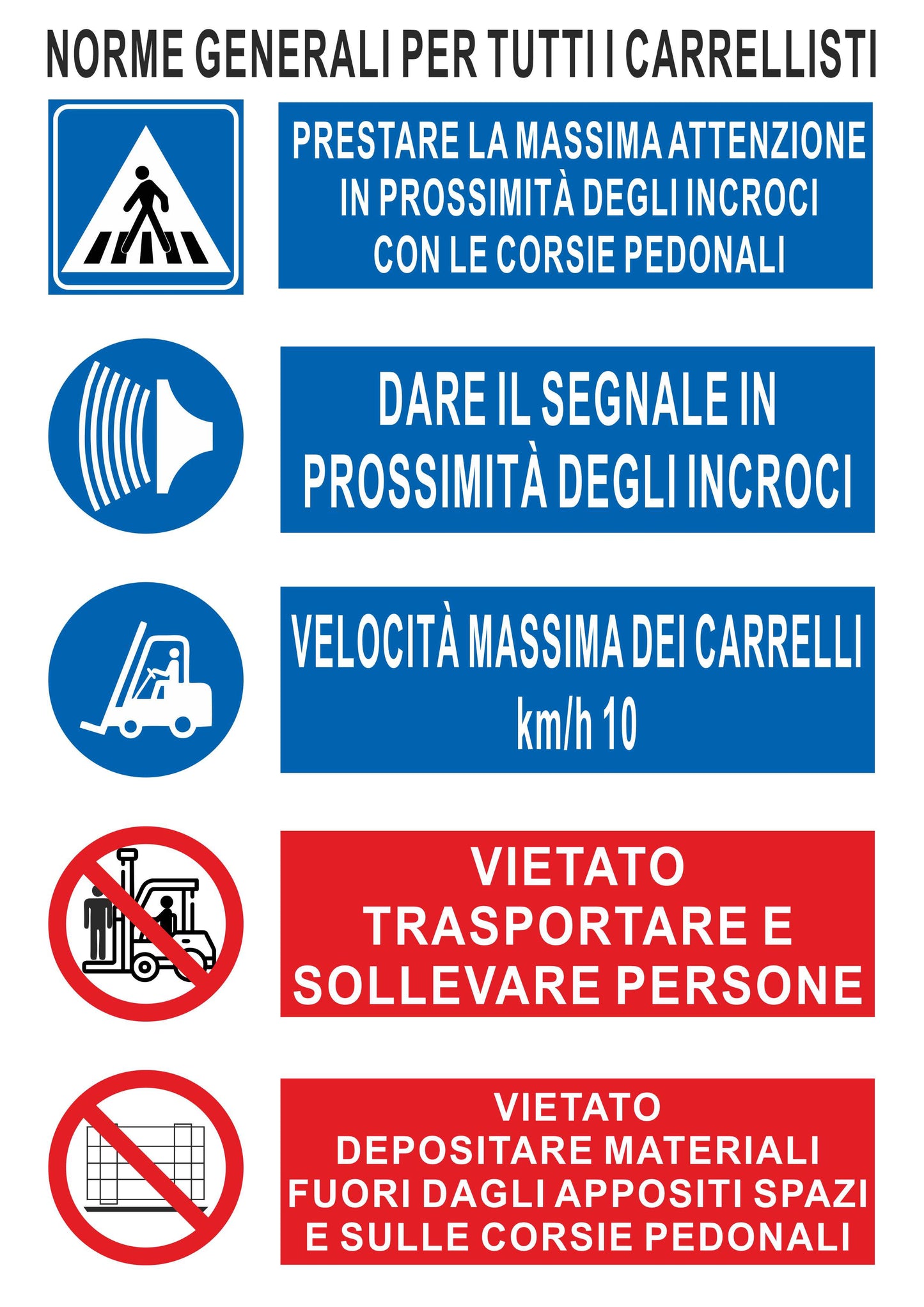 GLOBAL CARTELLO SEGNALETICO - MULTISIMBOLO norme generali per tutti i carrellisti - Adesivo Extra Resistente, Pannello in Forex, Pannello In Alluminio