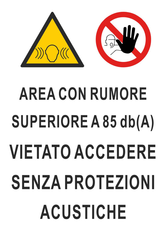 GLOBAL CARTELLO SEGNALETICO - MULTISIMBOLO area con rumore - Adesivo Extra Resistente, Pannello in Forex, Pannello In Alluminio