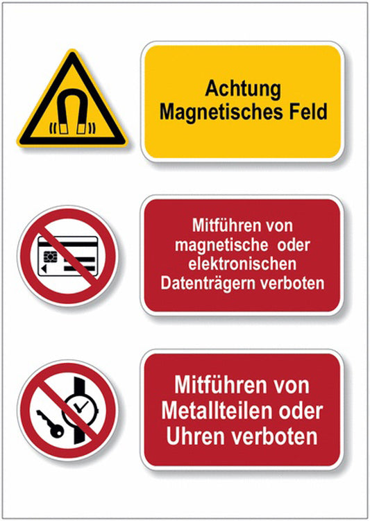 GLOBAL CARTELLO SEGNALETICO - Magnetfeld Keine Datenträger MKeine Metallteile - Mehrsymbolschilder - Mehr-Symbolschilder -  Adesivo Extra Resistente, Pannello in Forex, Pannello In Alluminio