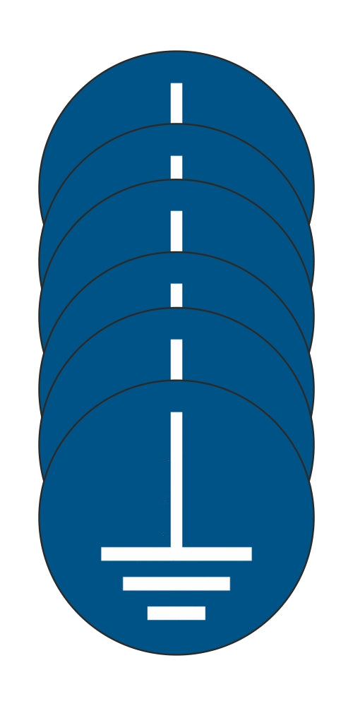 GLOBAL KIT DI 6 ADESIVI ROTONDI - Messa a terra obbligatoria  - Pittogramma ISO 7010 Con Stampa Diretta U.V. (IDEALE ANCHE PER ESTERNO)