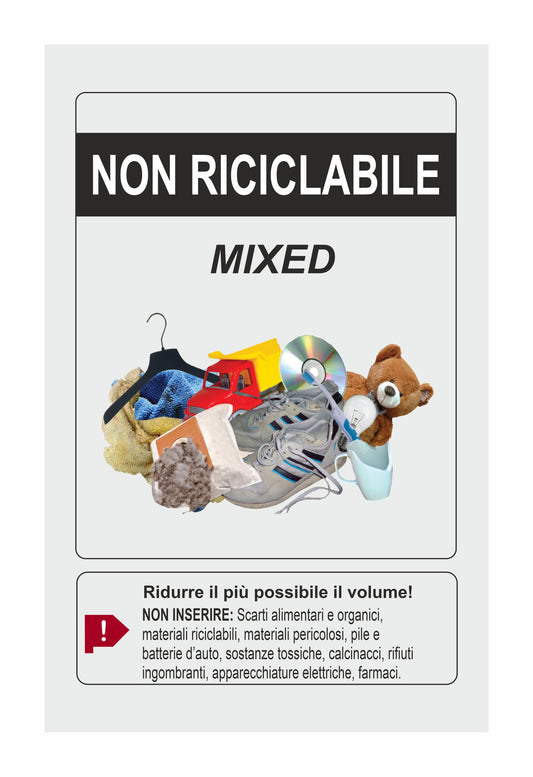 GLOBAL CARTELLO SEGNALETICO - NON RICICLABILE gestione rifiuti - Adesivo Extra Resistente, Pannello in Forex, Pannello In Alluminio