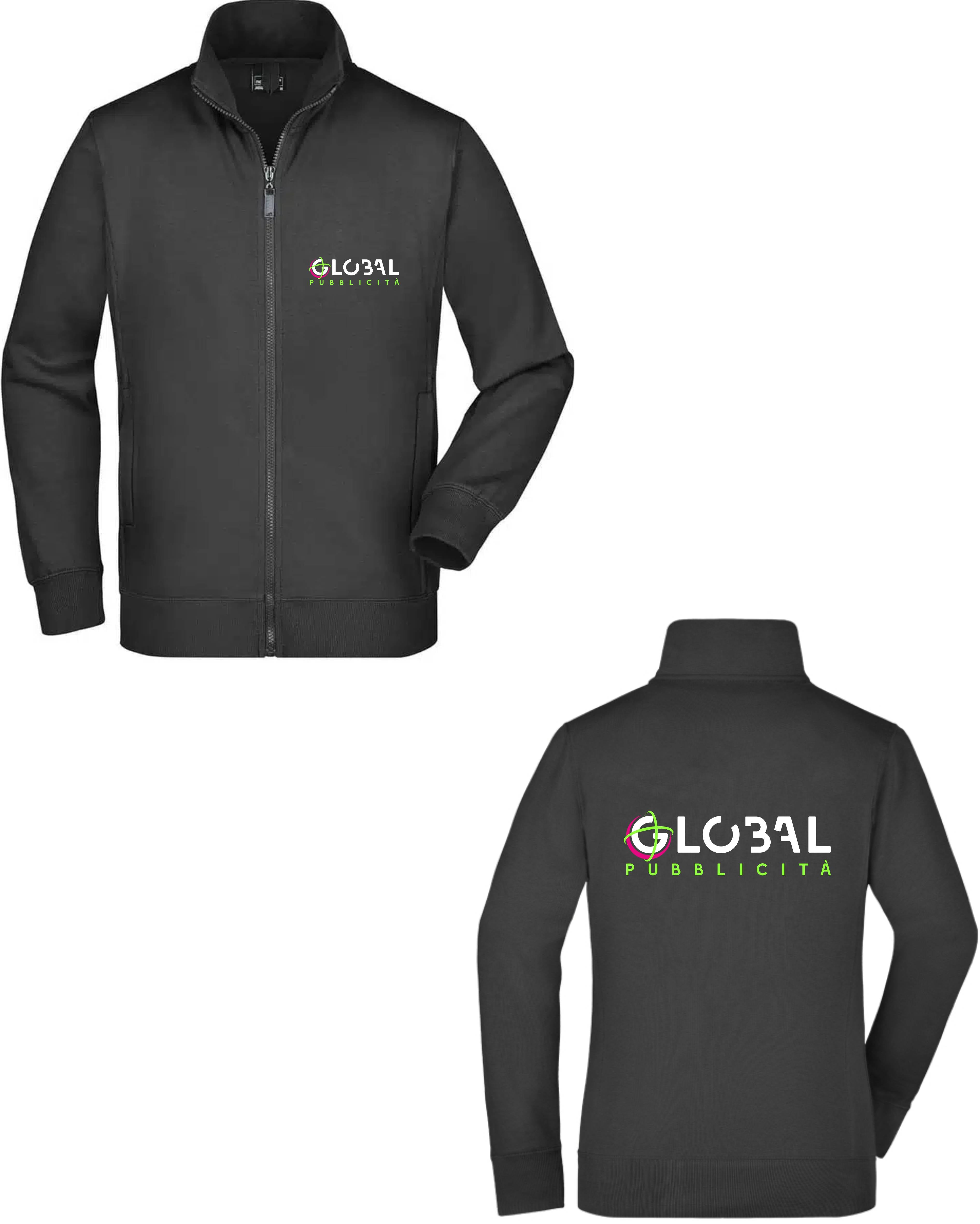 Stock 100 Felpe con zip Uomo Personalizzate con logo Stampa lato cuo GLOBAL PUBBLICITA