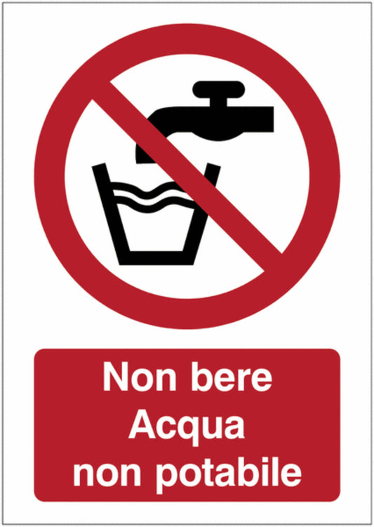 GLOBAL CARTELLO SEGNALETICO - Non bere - Acqua non potabile - Adesivo Extra Resistente, Pannello in Forex, Pannello In Alluminio