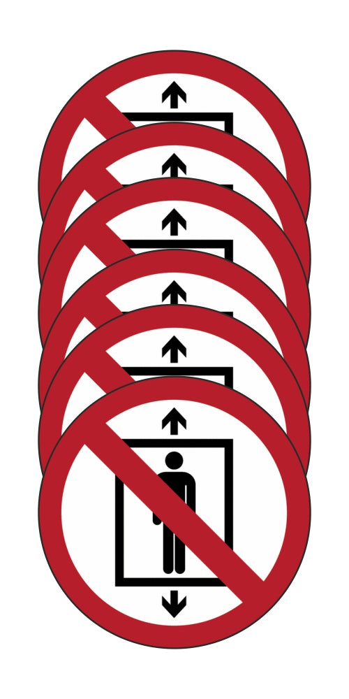 GLOBAL KIT DI 6 ADESIVI ROTONDI - Non usare l’ascensore per le persone  - Pittogramma ISO 7010 Con Stampa Diretta U.V. (IDEALE ANCHE PER ESTERNO)