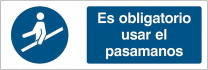 GLOBAL CARTELLO SEGNALETICO UNI - Obligación de utilizar la barandilla - Adesivo Extra Resistente, Pannello in Forex, Pannello In Alluminio