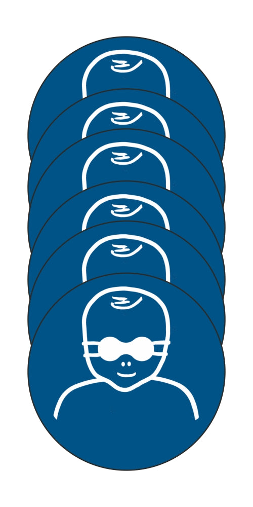GLOBAL KIT DI 6 ADESIVI ROTONDI - Occhiali protettivi con lenti opache per bambini obbligatori - Pittogramma ISO 7010 Con Stampa Diretta U.V. (IDEALE ANCHE PER ESTERNO)