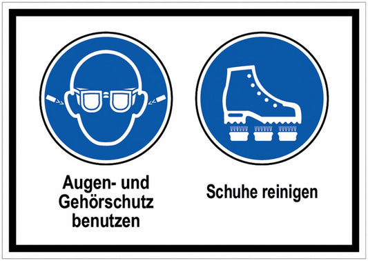 GLOBAL CARTELLO SEGNALETICO - Ohrstöpsel und Augenschutz benutzen-Schuhe reinigen -  Adesivo Extra Resistente, Pannello in Forex, Pannello In Alluminio