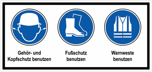 GLOBAL CARTELLO SEGNALETICO UNI - Ohrstöpsel und Kopfschutz-Fußschutz-Warnweste benutzen - Adesivo Extra Resistente, Pannello in Forex, Pannello In Alluminio