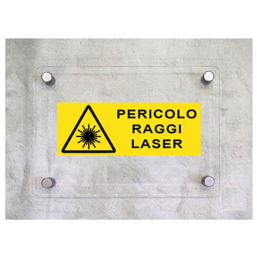 Global Targa Cartello in plexiglass UNI - PERICOLO RAGGI LASER - Con Distanziali in acciaio inox, Stampa UV