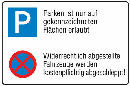 GLOBAL CARTELLO SEGNALETICO - Parken Absolutes Haltverbot - Parkplatz-Kombinations-Schilder -  Adesivo Extra Resistente, Pannello in Forex, Pannello In Alluminio