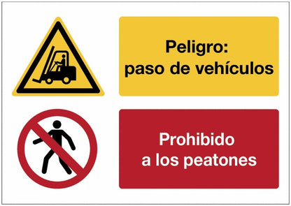 GLOBAL CARTELLO SEGNALETICO - Peligro Paso de vehículos - Prohibido a los peatones - Adesivo Extra Resistente, Pannello in Forex, Pannello In Alluminio