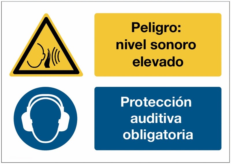 GLOBAL CARTELLO SEGNALETICO - Peligro nivel sonoro elevado - Protección auditiva obligatoria - Adesivo Extra Resistente, Pannello in Forex, Pannello In Alluminio