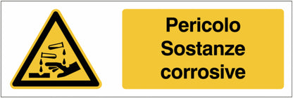 GLOBAL CARTELLO SEGNALETICO UNI - Pericolo Sostanze corrosive - Adesivo Extra Resistente, Pannello in Forex, Pannello In Alluminio