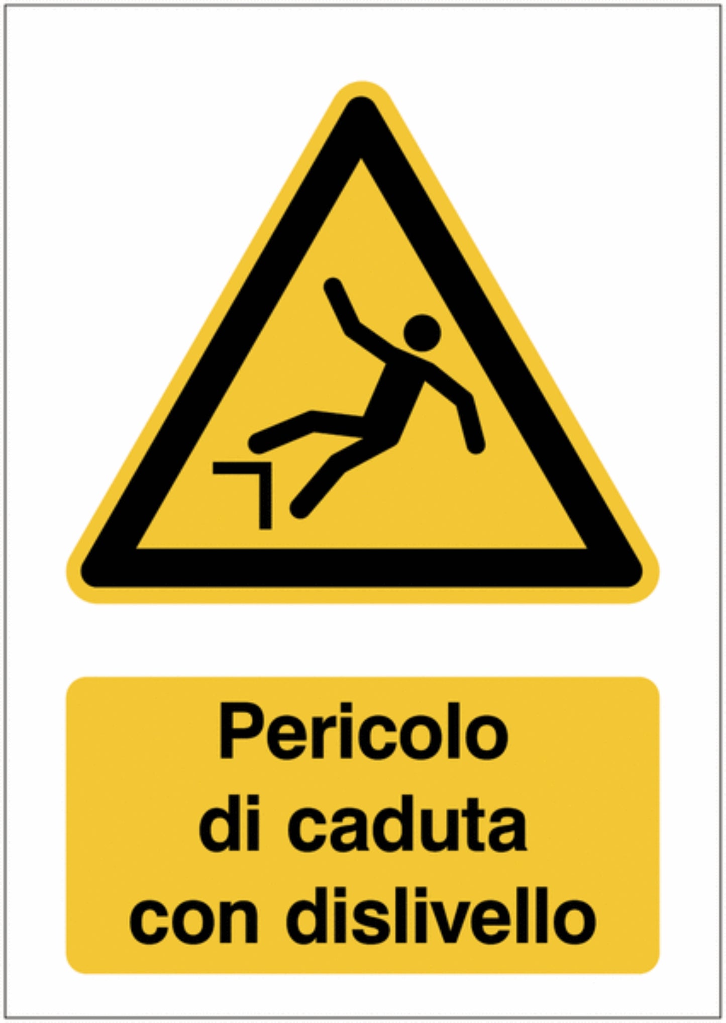 GLOBAL CARTELLO SEGNALETICO - Pericolo di caduta con dislivello - Adesivo Extra Resistente, Pannello in Forex, Pannello In Alluminio