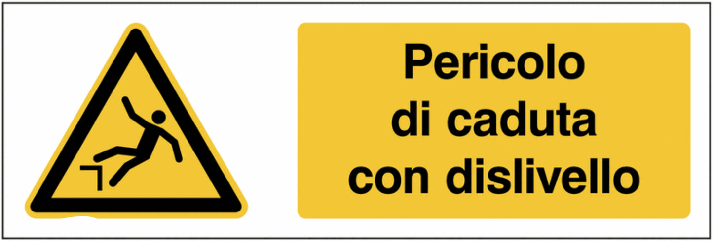 GLOBAL CARTELLO SEGNALETICO UNI - Pericolo di caduta con dislivello - Adesivo Extra Resistente, Pannello in Forex, Pannello In Alluminio