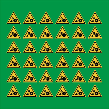 PACCO DA 6 KIT DI 6 ADESIVI TRIANGOLARI - Pericolo di schiacciamento, rulli dentati - Pittogramma ISO 7010 Con Stampa Diretta U.V.