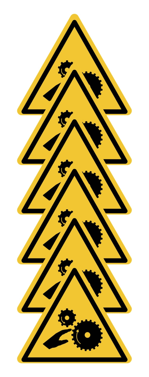 GLOBAL KIT DI 6 ADESIVI TRIANGOLARI - Pericolo di schiacciamento, rulli dentati - Pittogramma ISO 7010 Con Stampa Diretta U.V. (IDEALE ANCHE PER ESTERNO)
